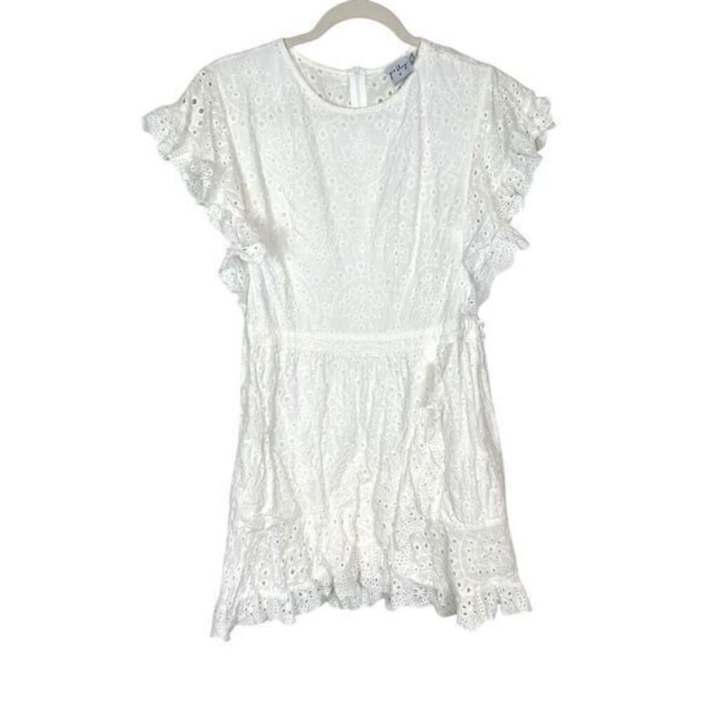 Princess Polly Dress sz 10 White Eyelet Embroidered Ruffle Lace Mini Wrap Lacey